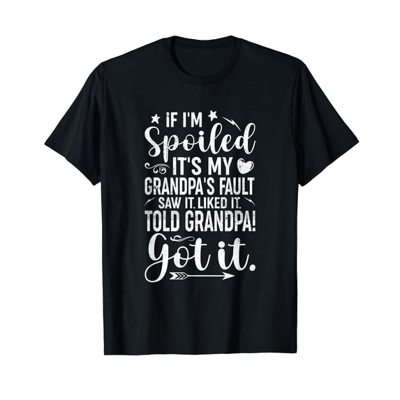 Playful Spoiled by Grandpa Text Design T-Shirt for Fun Family Moments
