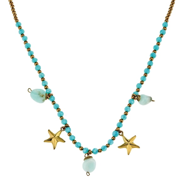 Playful Starfish Seashore Dangle Blue Quartz and Brass Beads Necklace
