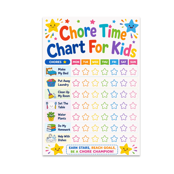 Playful Stars Chore Chart - Kids Room Decor - 13x19 Poster Print