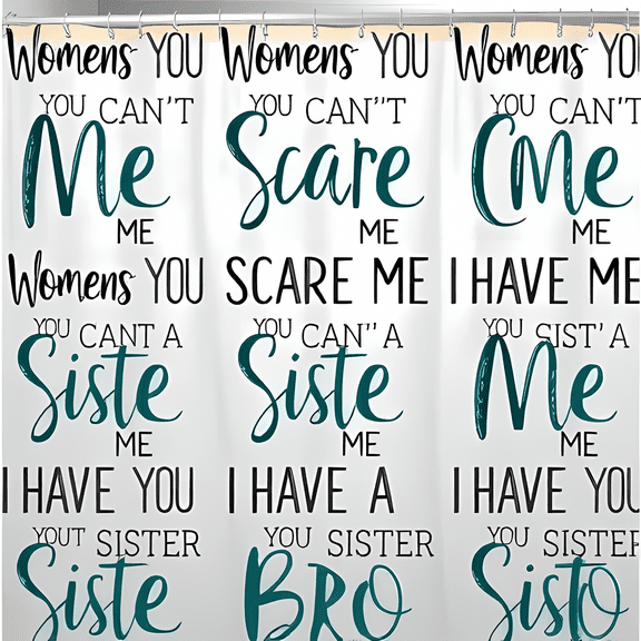 Playful Teal & White Shower Curtain - "You Can't Scare Me I Have a Sister/Bro" - Fun Sibling Decor