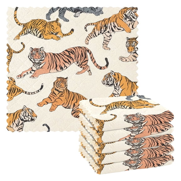 Playful Tiger Kitchen Cloth Dish Towels for Drying Washing Absorbent Dish Rags Reusable soft kitchen dishcloth set 6 Pack