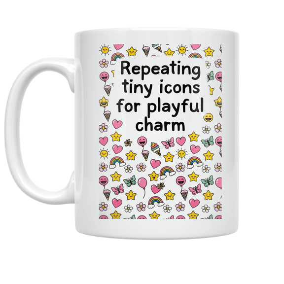 Playful Tiny Icons Pattern - Fun Design Enthusiast - 11 oz Ceramic Coffee Mug