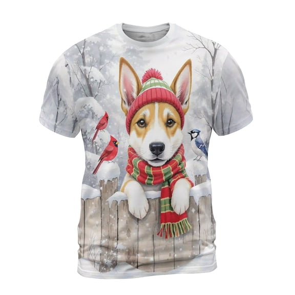 Playful Toy Fox Terrier Welcomes Winter Snowy Day with Cardinal Bird All Over Print 3D Shirt Unisex Merch Dog Lover - 2017