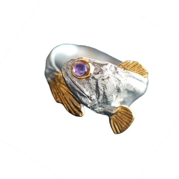 Playful Two Tone Fish Ring Flexible Sizing Lightweight Alloy Stylish Everyday Wear