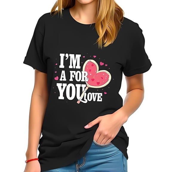 Playful Valentine’s Day Cotton Short Sleeve Shirt With Love Quote Graphic