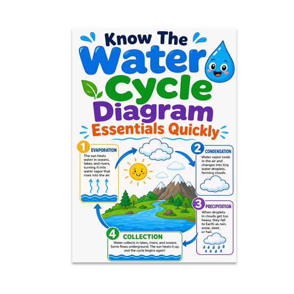 Playful Water Cycle Diagram Essentials - Science Enthusiast - 13x19 Poster Print