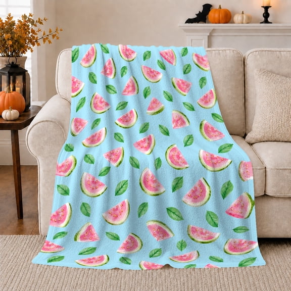 Playful Watermelon Fruit Summer Cheerful, Playful Botanical Scene, Warm Flannel Blanket for Sunroom and Reading Nook, Garden Lovers Housewarming Gift, Botanical Home Decor
