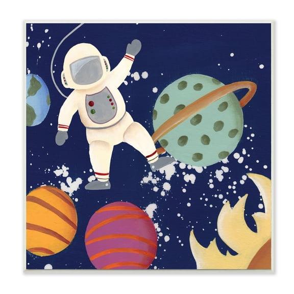 Stupell Industries Playful Waving Astronaut Outer Space Adventure,12 x 12,Designed by Regina Moore