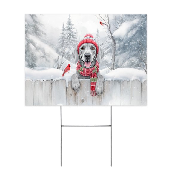 Playful Weimaraner Welcomes Winter Snowy Day with Cardinal Bird Yard Sign Weim Gray Ghost Dog Lover Outdoor Home Lawn Garden Porch Decor - 2017