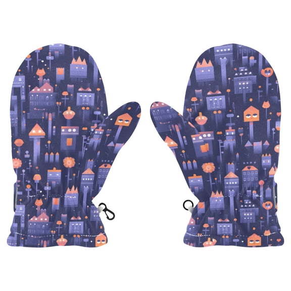 Playful Whimsical Village Cold Weather Mittens Cozy Gloves with Adjustable Fit Perfect for Outdoor Fun
