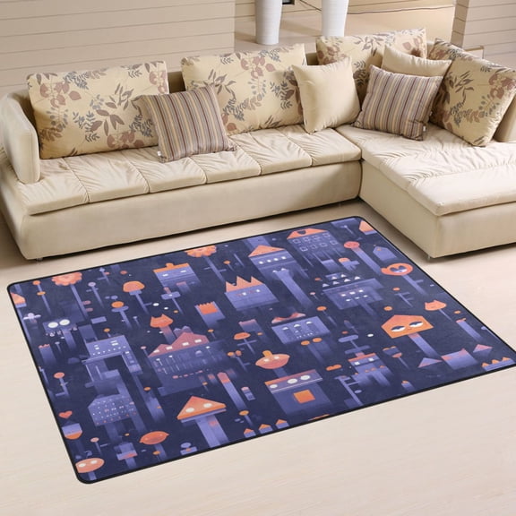 Playful Whimsical Village Soft Polyester Area Rug 31''x20'', Non Slip, Memory Foam, Water Absorbent