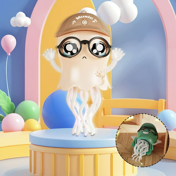 Playful Wiggly Dancing Squid Toy - Obstacle Sensor Toy with Lights & Music, Interactive Crawling Dancing Toy, Safe Material, Enhances Hand-Eye Coordination & Sensory, 4.92*3.31*8.27in, Yellow