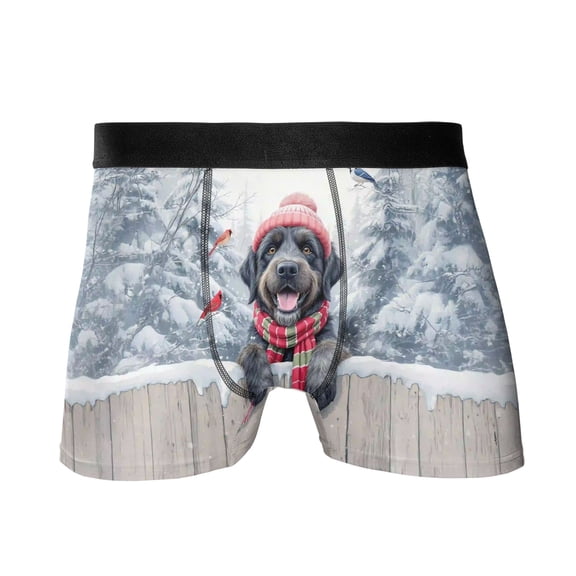 Playful Wirehaired Pointing Griffon Welcomes Winter Snowy Day with Cardinal Bird All Over Print Boxer Briefs Underwear for Men Dad Dog Lover - 12017