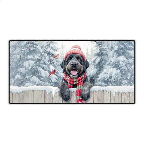 Playful Wirehaired Pointing Griffon Welcomes Winter Snowy Day with Cardinal Bird Desk Mat Full Keyboard Mouse Pad Dog Lover Large Mousepad - 2017