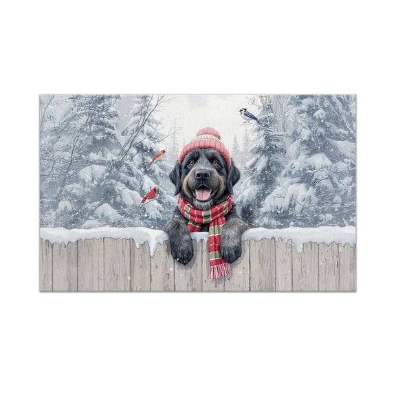 Playful Wirehaired Pointing Griffon Welcomes Winter Snowy Day with Cardinal Bird Doormat Dog Lover Indoor Outdoor Welcome Mat - 2017