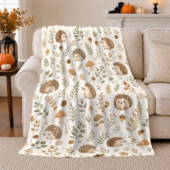 Playful Woodland Hedgehog Autumn Forest Thanksgiving, Playful Woodland Scene, Warm Flannel Blanket for Cabin and Lodge, Garden Lovers Thanksgiving Gift, Playful Home Decor