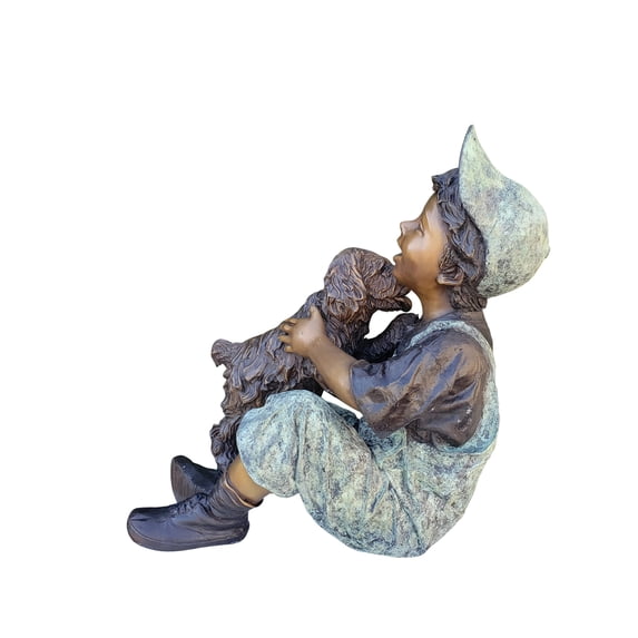Nifao Playful Young Boy and his Puppy Bronze Statue – Bronze Statue, Home Decor, 20"L x 16"W x 24"H