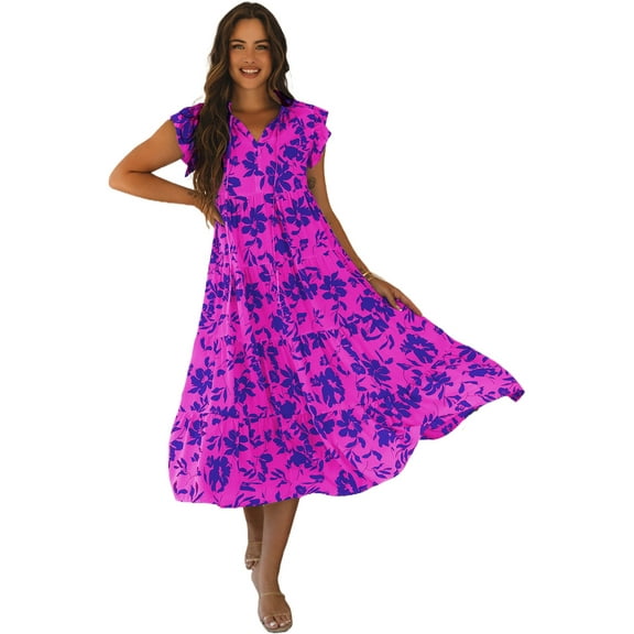 Playful and Chic Rose Floral Dress for Daily Wear and Summer Vacations - [ZhiHiMeRi] | (US 4-6)S