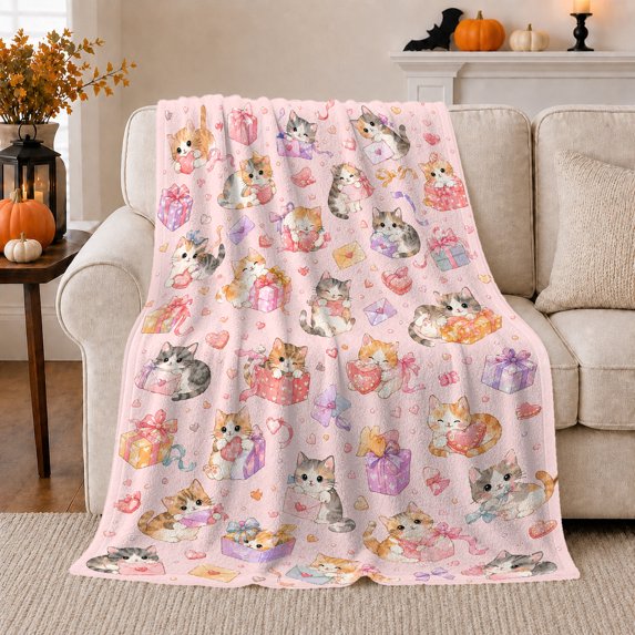 Playful autumn celebration Kitten Pumpkin Pattern, Playful Pet Portrait Pattern, Warm Flannel Blanket for Living Room and Bedroom, Cat Lovers autumn celebration Gift, Pet Lover Home Decor