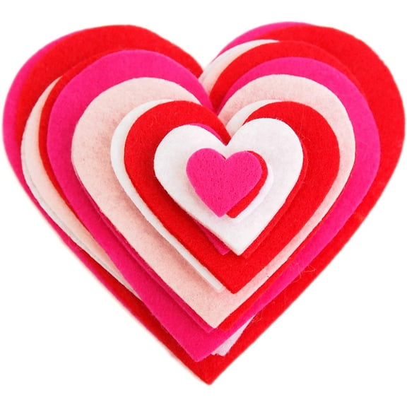 Playfully Ever After 1 to 6 inch Multi-Size Color Pack 24pc Felt Hearts (Red/Pink/LightPink/White)