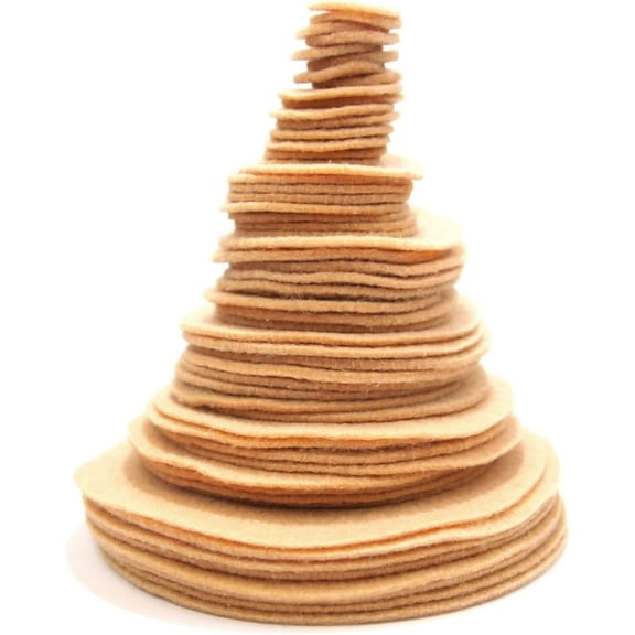 Playfully Ever After Camel Brown Craft Felt Circles (Mixed Size Pack - 56pc)