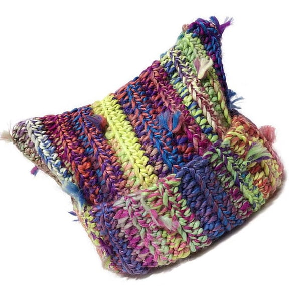 Playfulness Cats Ear Hat with Tassels Mixed Color Fringed Pullover Hat