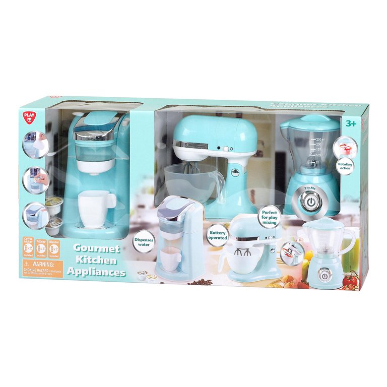 Playgo TEAL Gourmet Kitchen Appliances 3 pc set Coffee Maker / Mixer /  Blender