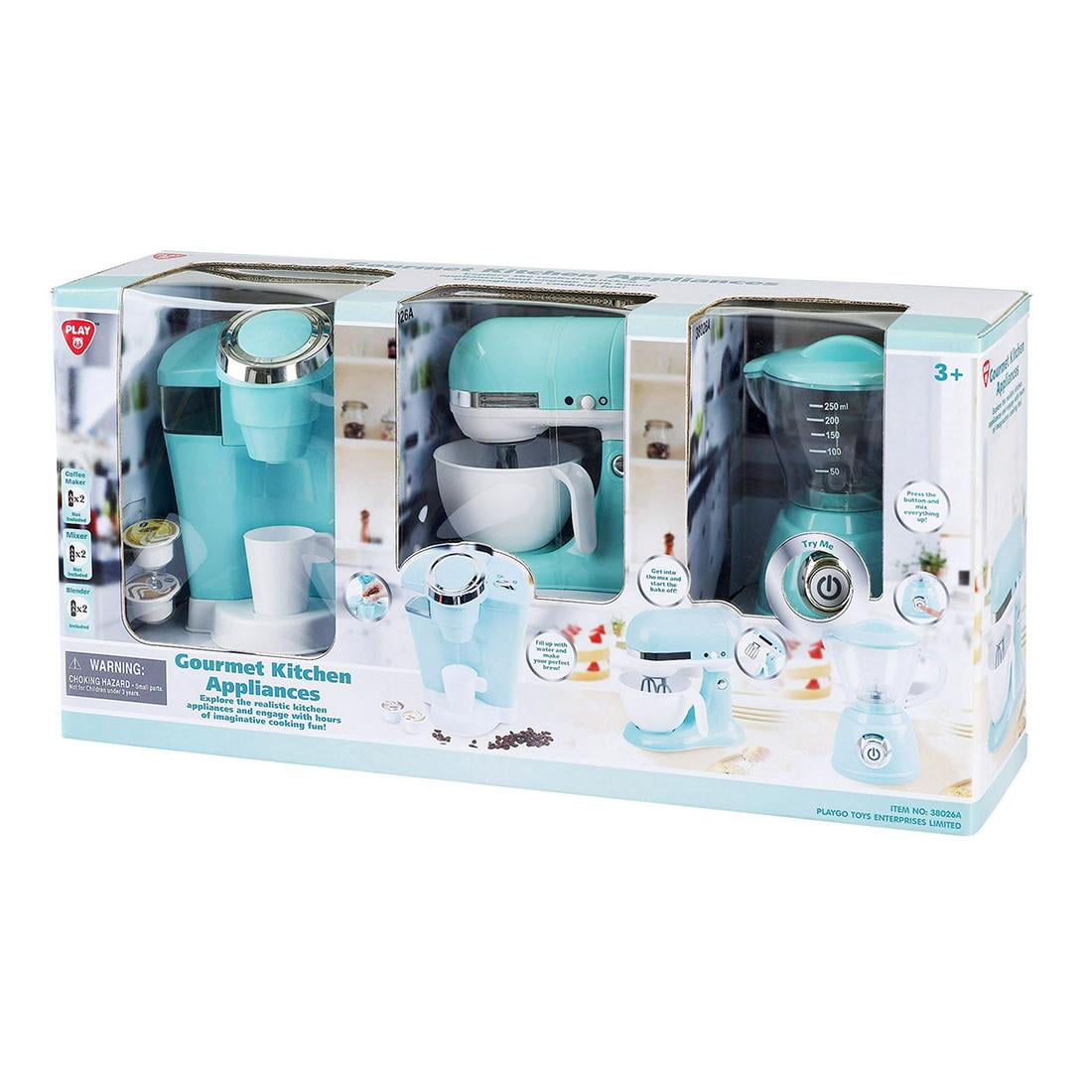 PlayGo - 3-Pc. Gourmet Kitchen Appliance Set (White) Realistic Sounds and  Lights, Includes Coffee Maker, Mixer and Blend 
