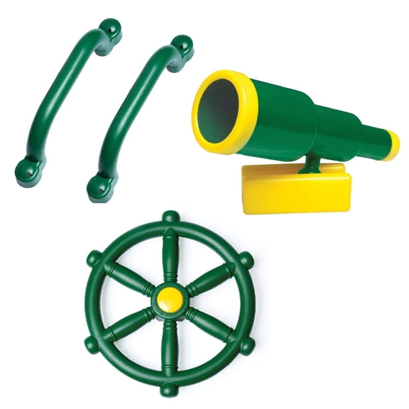Playground Accessories for Kids Outdoor Playset Kids Pirate Telescope, Steering Wheel, Green Handle Bars Playground Equipment- Backyard, Playhouse, Tree house, Jungle Gym, Swingset, Pirate Ship
