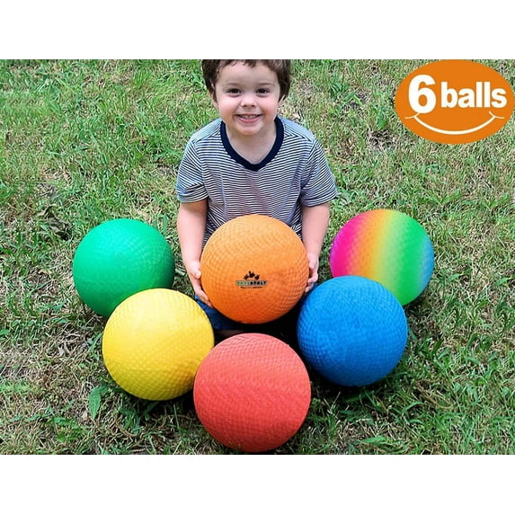Playground Balls 8.5 inch (Set of 6) Kickball for Kids and Adults - Official Size for Handball, Camps, Picnic, Church & School + Free Pump & Mesh Bag