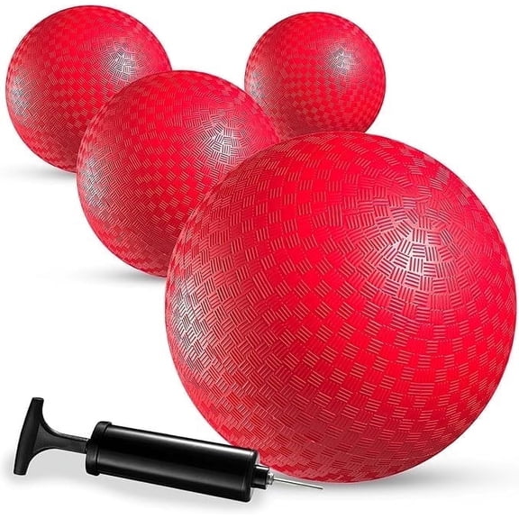 Playground Balls Bulk - 8.5 Inch (4-Pack) Red Rubber Kickball Bouncy Inflatable Balls For Kids & Adults W/air Pump, Indoor & Outdoor Games, Kickballs, Dodgeball, Four Square, Dodge Ball, Handball