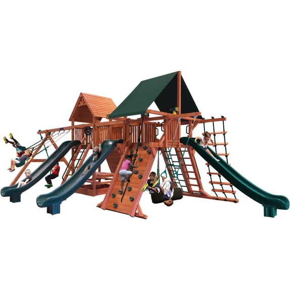 Playground One Huge Playsets 6.5' Deck Mega with Bridge or Tunnel - Blue & Yellow with Yellow Slide