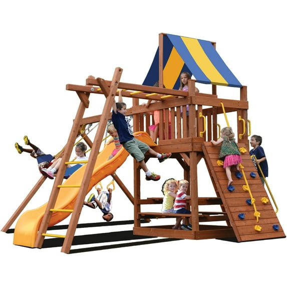 Playground One Original Fort with Monkey Bars 5' - Green with Yellow Slide