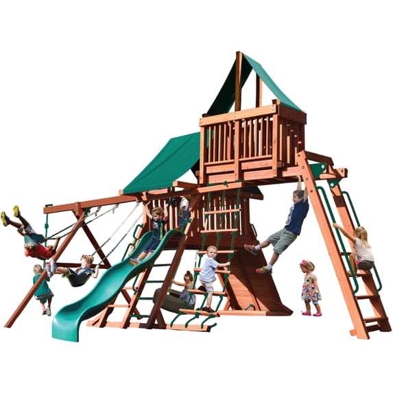 Playground One Original Playcenter with Sky Loft 5' - Green with Green Slide