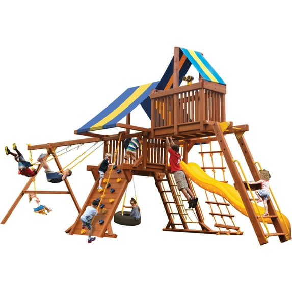 Playground One Premier Playcenter with Sky Loft Blue & Yellow with Yellow Slide - 5'