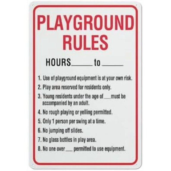 Playground Rules Sign 8X12 Inch Rust Free Aluminum Easy To Read & Sturdy Keep Out Outdoor Metal Signs For Home Farm Yard