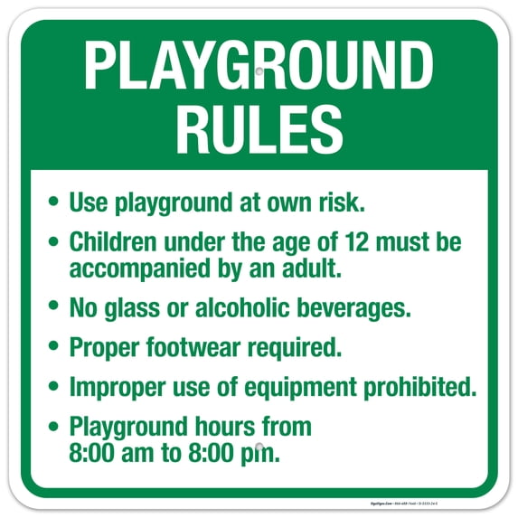 Playground Rules Sign, Use Playground At Own Risk Sign,