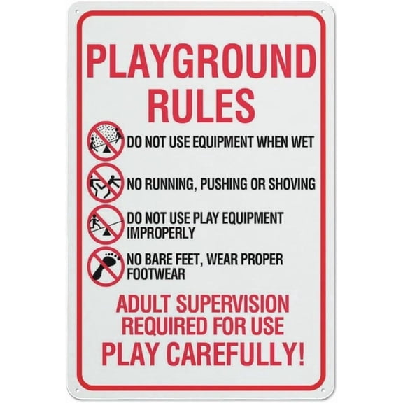 Playground Rules Symbols Metal Aluminum Sign 8x12 Inch Wall Decor For Home Outdoor Indoor Playground Park Property Public Area Use Sturdy Clear Text Easy Install Fade Proof Long Lasting Display