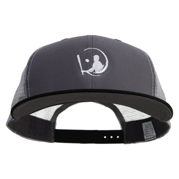 Playing Baseball Logo Embroidered Big Size Premium Flat Bill Trucker Cap - Black Charcoal XL-3XL