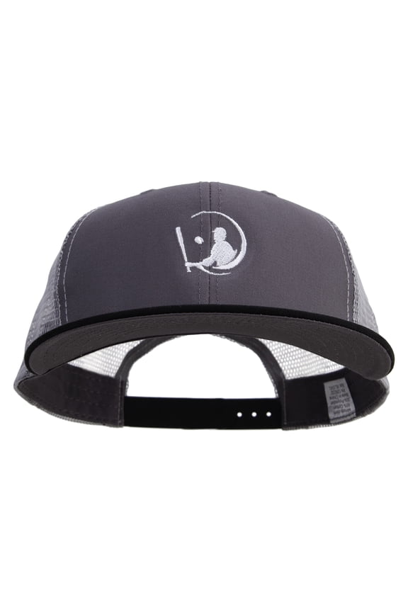 Playing Baseball Logo Embroidered Big Size Premium Flat Bill Trucker Cap - Black Charcoal XL-3XL