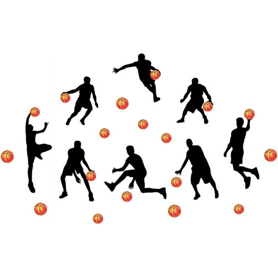 Playing Basketball Wall Sticker with Black Silhouettes PVC Wall Stickers Sports Wall Decal Large