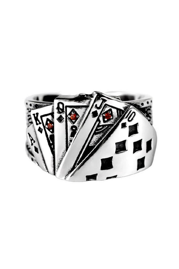 Playing Card Flush Adjustable Rings 925 Italy Silver Rings Hot N9