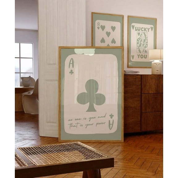 Playing Card Poster Sage Green Art Lucky You Poster Trendy Retro Wall Art Retro Trendy Green Aesthetic Print Preppy Y2K Room Decor Wall Art, Modern Wall Decor, 8x12 UNFRAMED