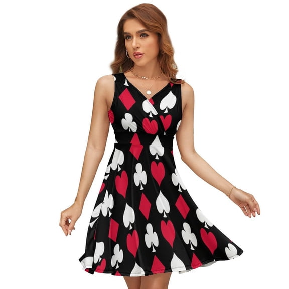 Playing Card Suits Inverted Dress Fashion Beach Long Dresses Female Party Printed Sundress