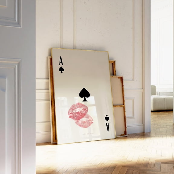 Playing Card Wall Art, Ace Of Spades Print, Trendy Retro Kiss Lips, Femme Fatale Print Apartment Aesthetic Wall Art, Modern Wall Decor, 12x18 UNFRAMED