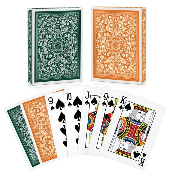 Neasyth Playing Cards, Deck of Cards, 2 Pack Poker Size, Standard Index (Green/Orange)