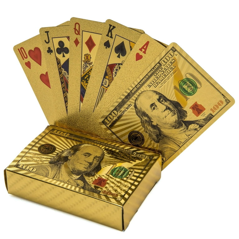 PLAYING CARDS HIGH QUALITY 24K GOLD FOIL NEWEST 100.00 BILL