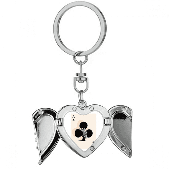 Playing Cards Club A Pattern Heart Angel Wing Key Chain Holder