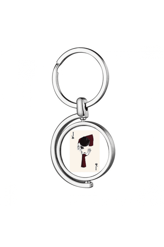 Playing Cards Club J Pattern Rotating Keychain Metal Keyring Holder