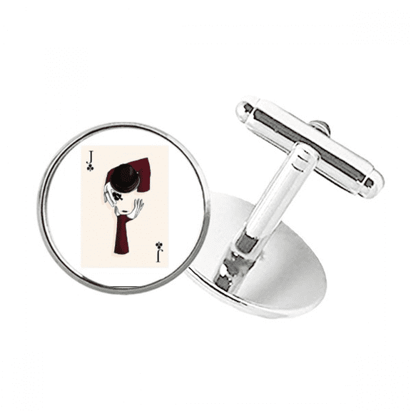 Playing Cards Club J Pattern Round Button Cuff Clip Stud Cufflinks